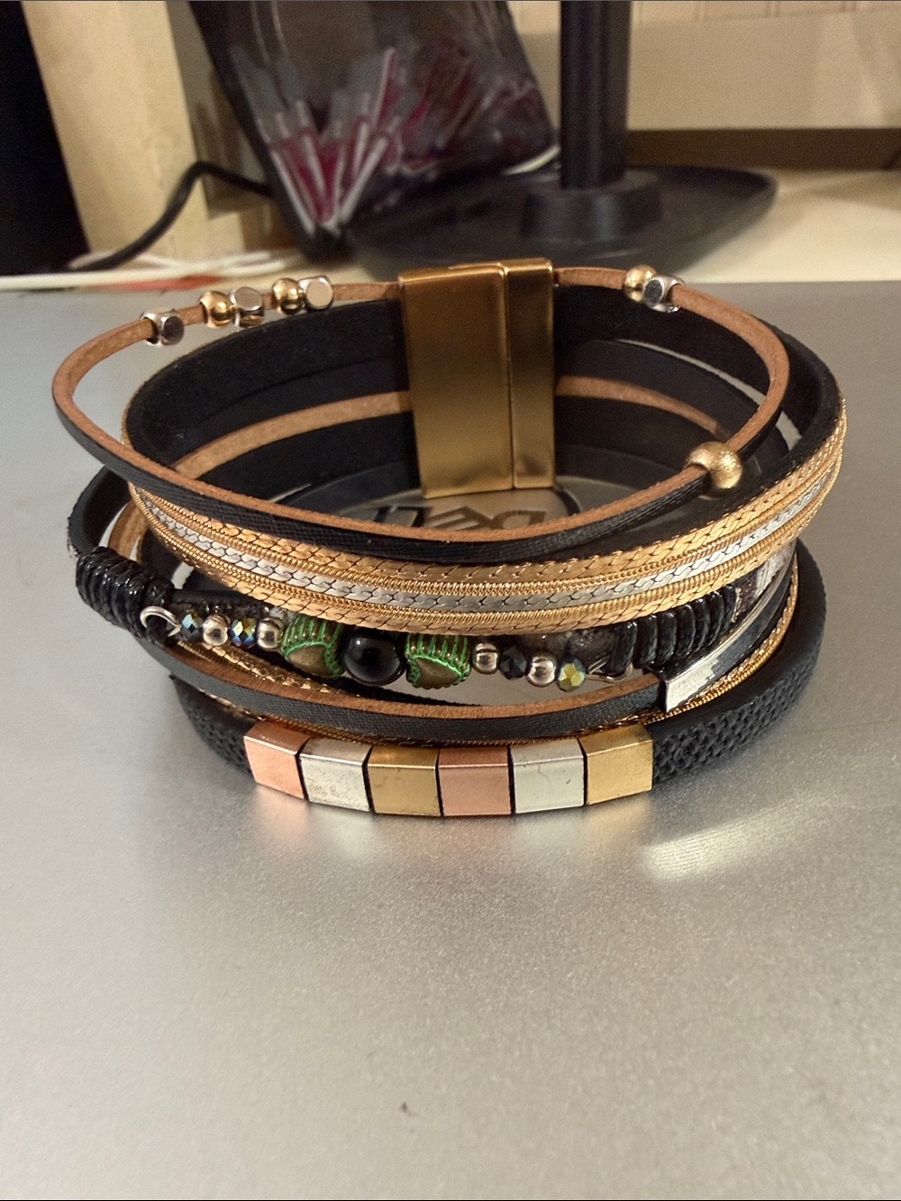 Magnetic stack bracelet. Multi colored. Black. NWOT